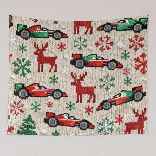 Item preview, F1 Christmas Ugly Sweater Pixel Pattern – Retro Holiday Racing Design designed and sold by MuseAI.