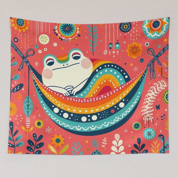 Item preview, Cute Toad Relaxing in a Hammock - Scandinavian Folk Art by heidiannemorris © designed and sold by FOLK ART FUSION by heidiannemorris.