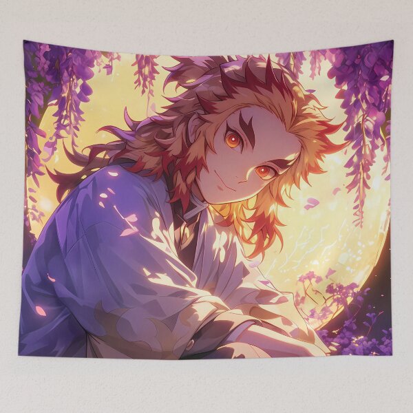 Item preview, Kyojuro Rengoku Demon Slayer Anime Wisteria Moon Glow Flame Warmth Sakura Night designed and sold by Raslbazola.