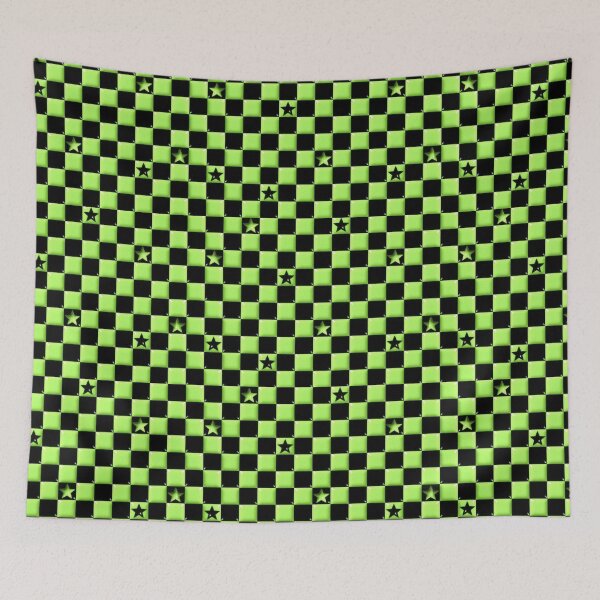 Item preview, Y2K Scene Green Checker Stars – Emo Skater Punk Pattern designed and sold by bunnyreeaa.