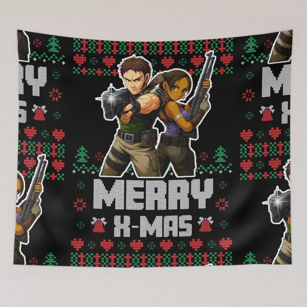 Item preview, Christmas Resident Evil Chris & Sheva Classic Retro Xmas Gaming Art  designed and sold by Back2Collage.