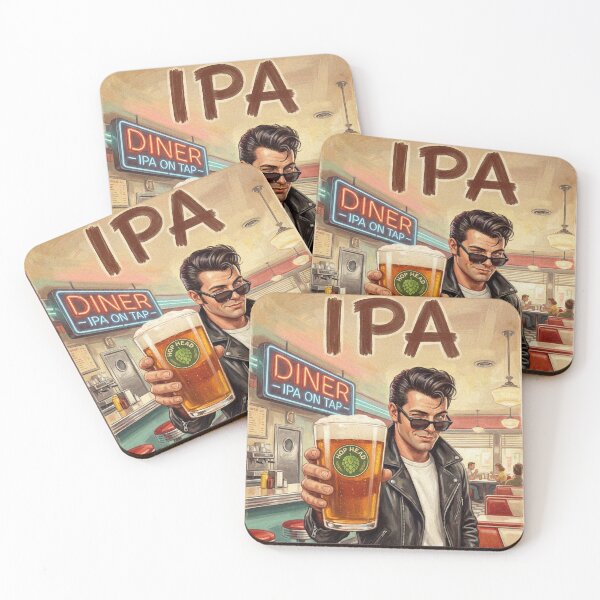 Item preview, IPA HOPPY ENDINGS GUARANTEED Vintage 1950s American Diner Greaser Poster designed and sold by Cozy-Old-Pub.