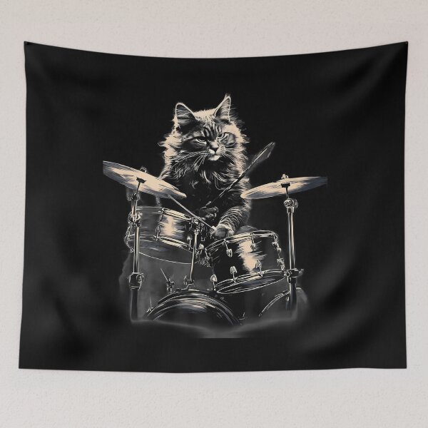 Item preview, Cat Playing Drums I Cat Music designed and sold by GeorgeneCharlo.