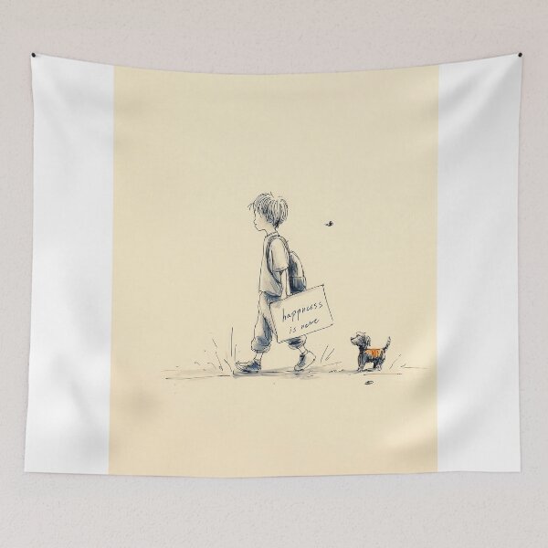 Item preview, happiness is near - Boy Walking with Dog and Sign designed and sold by lautir.