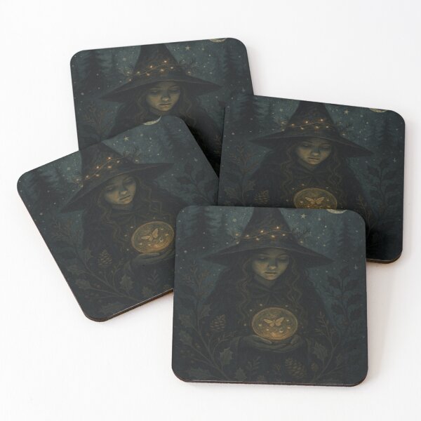 Item preview, Dark Winter Witch of the Golden Light – Enchanted Night Illustration designed and sold by jolille.