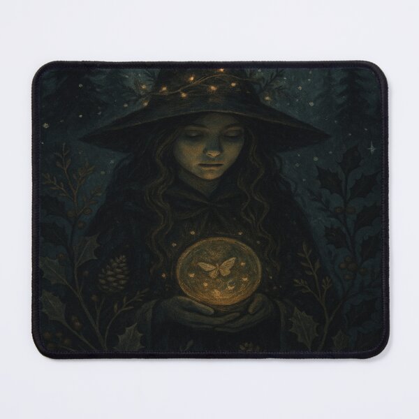 Item preview, Dark Winter Witch of the Golden Light – Enchanted Night Illustration designed and sold by jolille.