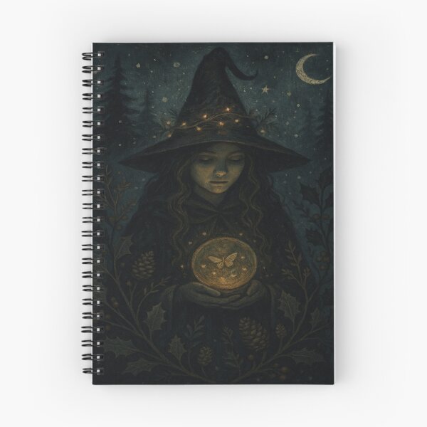 Item preview, Dark Winter Witch of the Golden Light – Enchanted Night Illustration designed and sold by jolille.