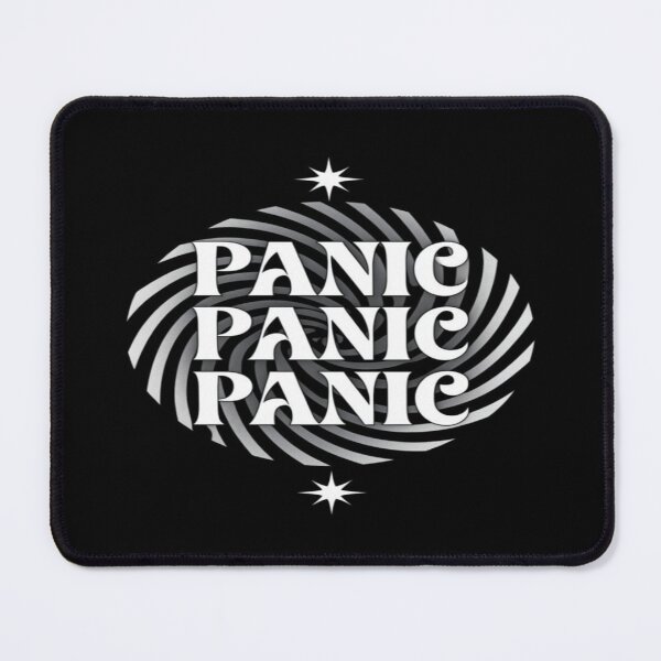 Item preview, "PANIC Spiral Art – Bold Optical Illusion Poster with Repeating Text and Hypnotic Black White Pattern" designed and sold by Bright Nest Studio.