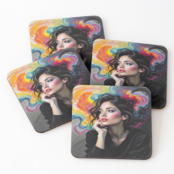 Item preview, Colorful Thoughts – Portrait with vivid makeup & Monetinspired abstract vibes designed and sold by FotoworldEdel.