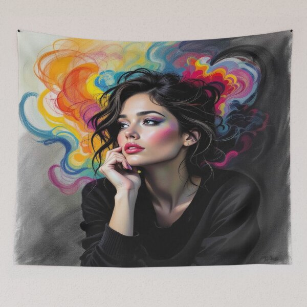 Item preview, Colorful Thoughts – Portrait with vivid makeup & Monetinspired abstract vibes designed and sold by FotoworldEdel.