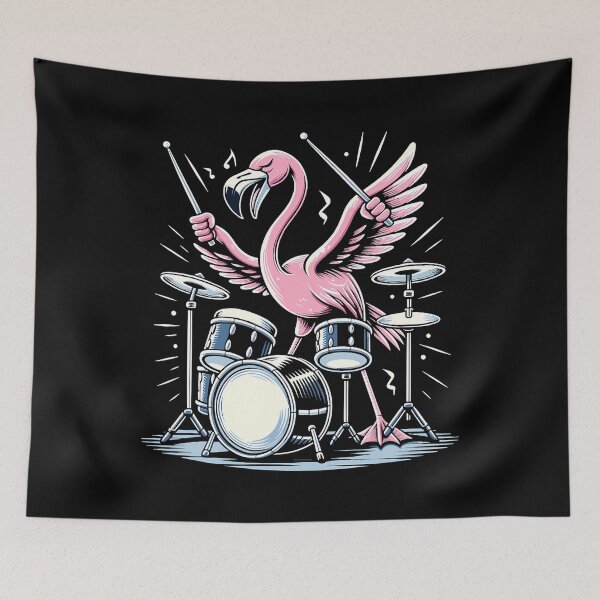 Item preview, Drummer Flamingo Drumming Player Playing Drums Drumset designed and sold by MyraLorri.