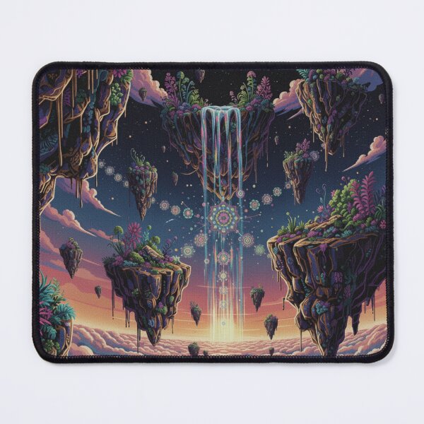 Item preview, Celestial Drift: Surreal Floating Islands & Cosmic Mandala Waterfall Art Print | Retro Psychedelic & Trippy Wall Decor designed and sold by DeluluWear.
