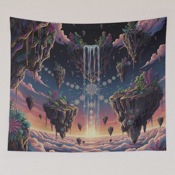 Item preview, Celestial Drift: Surreal Floating Islands & Cosmic Mandala Waterfall Art Print | Retro Psychedelic & Trippy Wall Decor designed and sold by DeluluWear.