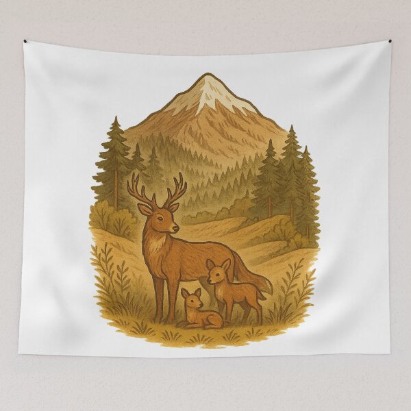 Item preview, Mountain Deer Family – Natural Wildlife Art designed and sold by kimkosovo.