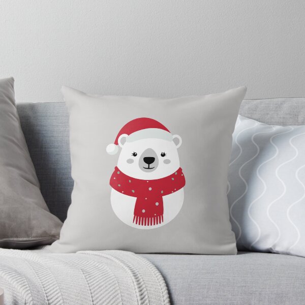 Item preview, Kawaii Christmas Polar Bear with Santa Hat and Red Scarf designed and sold by DavidTeeStudio.