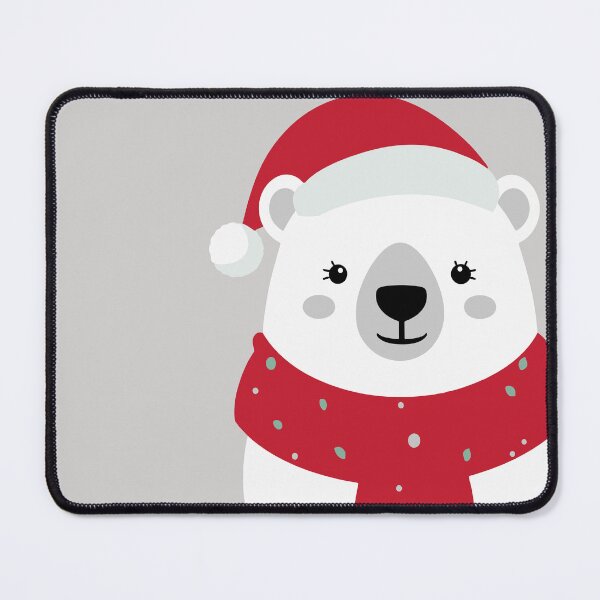 Item preview, Kawaii Christmas Polar Bear with Santa Hat and Red Scarf designed and sold by DavidTeeStudio.
