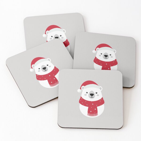 Item preview, Kawaii Christmas Polar Bear with Santa Hat and Red Scarf designed and sold by DavidTeeStudio.