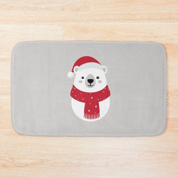 Item preview, Kawaii Christmas Polar Bear with Santa Hat and Red Scarf designed and sold by DavidTeeStudio.