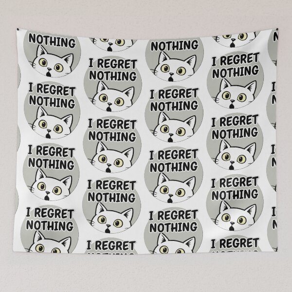 Item preview, Cute White Cat with Wide Eyes: "I Regret Nothing" designed and sold by MartinxMarie.