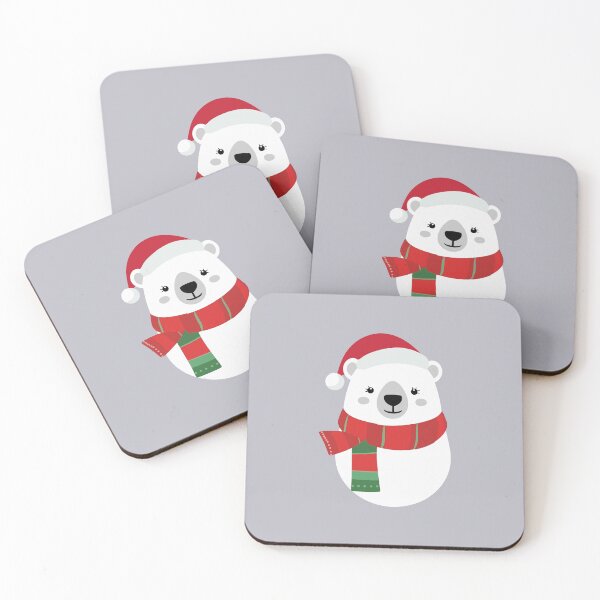 Item preview, Cute Christmas Polar Bear in Santa Hat & Striped Holiday Scarf designed and sold by DavidTeeStudio.