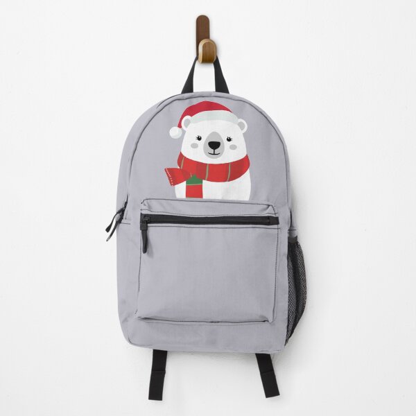 Item preview, Cute Christmas Polar Bear in Santa Hat & Striped Holiday Scarf designed and sold by DavidTeeStudio.