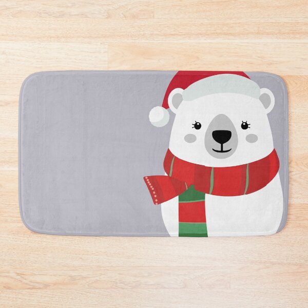 Item preview, Cute Christmas Polar Bear in Santa Hat & Striped Holiday Scarf designed and sold by DavidTeeStudio.