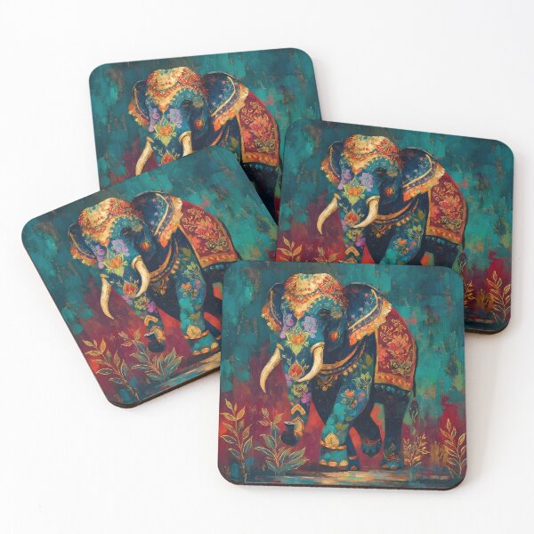 Item preview, Majestic Indian Elephant - Gold & Emerald Gouache Painting designed and sold by AtotheTwoDesign.