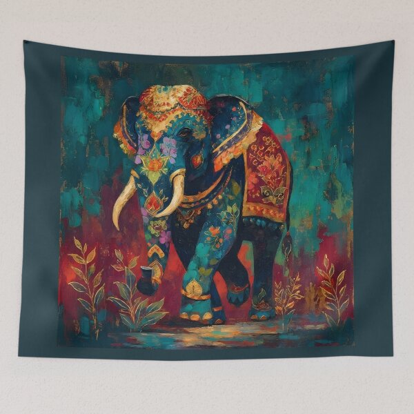Item preview, Majestic Indian Elephant - Gold & Emerald Gouache Painting designed and sold by AtotheTwoDesign.