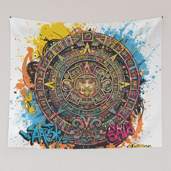 Item preview, Aztec Calendar Graffiti Art Print – Vibrant Street Art Sun Stone Mandala | Colorful Urban Wall Decor designed and sold by R-B-Colors.