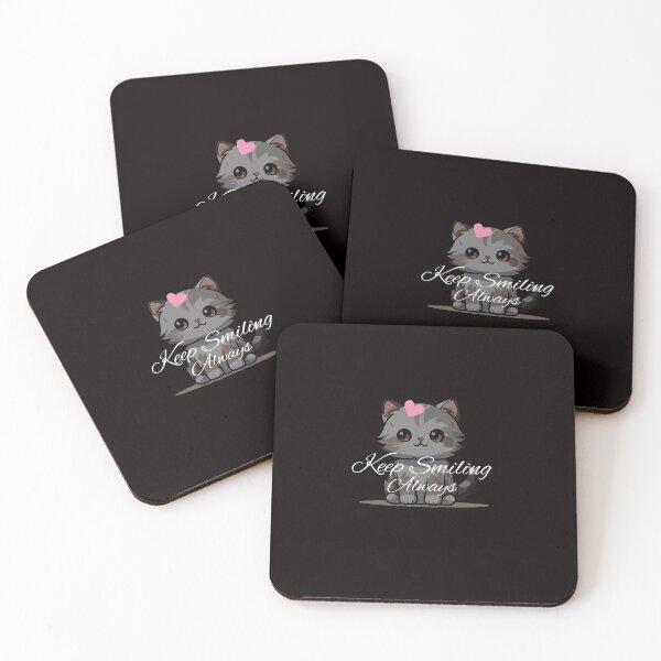 Item preview, "Keep Smiling Always" - Adorable Cartoon Kitty with Pink Heart designed and sold by CutePearlStudio.
