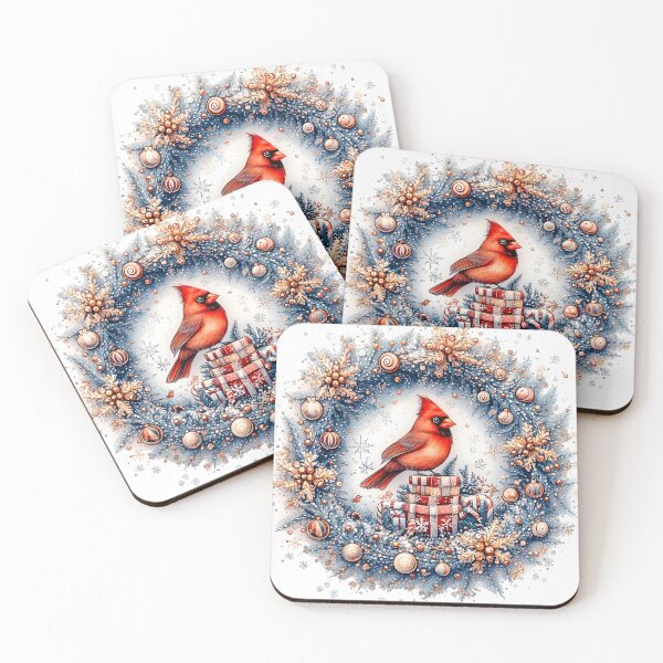 Item preview, Adorable Red Cardinal on Snowflake Christmas Wreath – Glitter & Ornaments designed and sold by AnnDesignStudio.