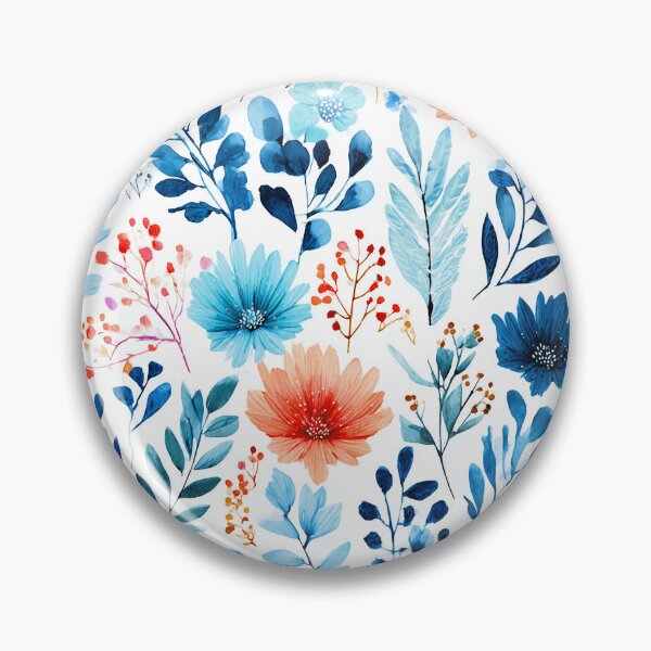 Item preview, Watercolor Blue Orange Flowers Seamless Pattern designed and sold by BonaDesignsArt.