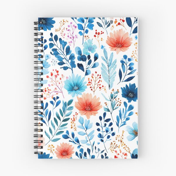 Item preview, Watercolor Blue Orange Flowers Seamless Pattern designed and sold by BonaDesignsArt.