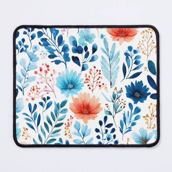 Item preview, Watercolor Blue Orange Flowers Seamless Pattern designed and sold by BonaDesignsArt.