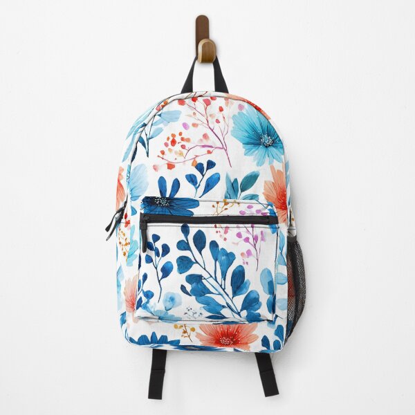 Item preview, Watercolor Blue Orange Flowers Seamless Pattern designed and sold by BonaDesignsArt.
