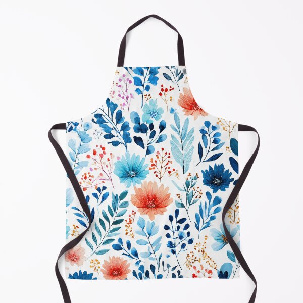 Item preview, Watercolor Blue Orange Flowers Seamless Pattern designed and sold by BonaDesignsArt.