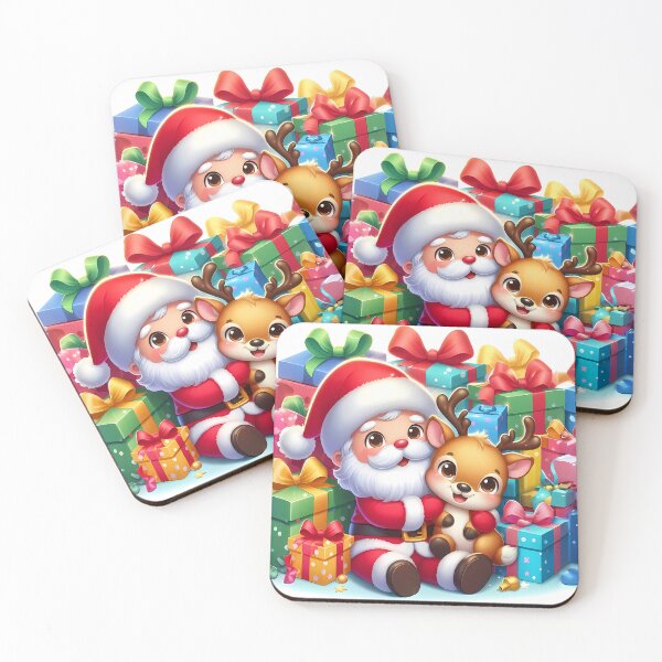 Item preview, Cute Santa and Reindeer Surrounded by Christmas Gifts designed and sold by Art-Arcade6.