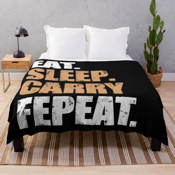Item preview, Eat Sleep Carry Repeat – Bold Motivational Gaming Quote in Distressed Typography on Black Background designed and sold by Bright Nest Studio.