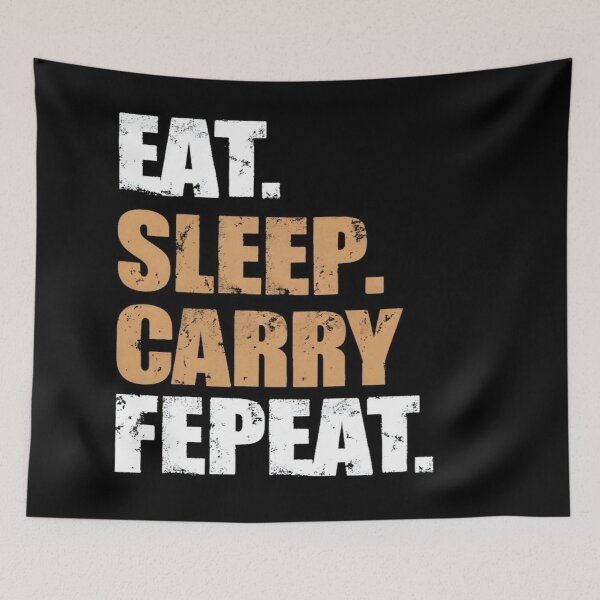 Item preview, Eat Sleep Carry Repeat – Bold Motivational Gaming Quote in Distressed Typography on Black Background designed and sold by Bright Nest Studio.
