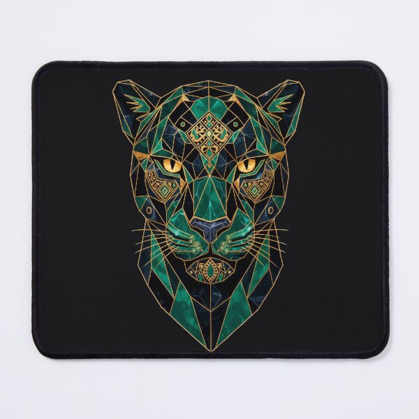 Item preview, Geometric Panther – Emerald & Gold Ornamental Wild Cat Art designed and sold by Diego Bessa.
