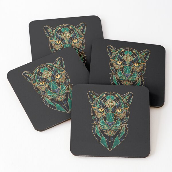 Item preview, Geometric Panther – Emerald & Gold Ornamental Wild Cat Art designed and sold by Diego Bessa.