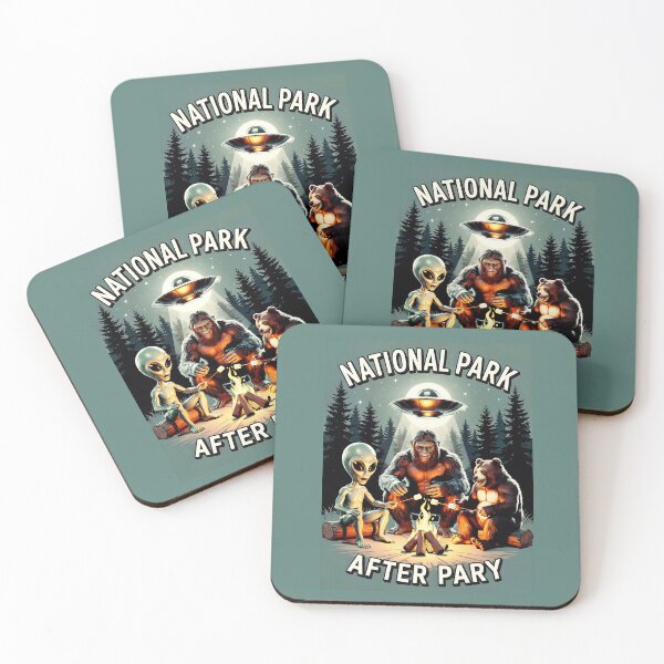 Item preview, “National Park After Party” – Alien, Bigfoot & Bear Campfire | Funny Retro Adventure designed and sold by paulo silveira.