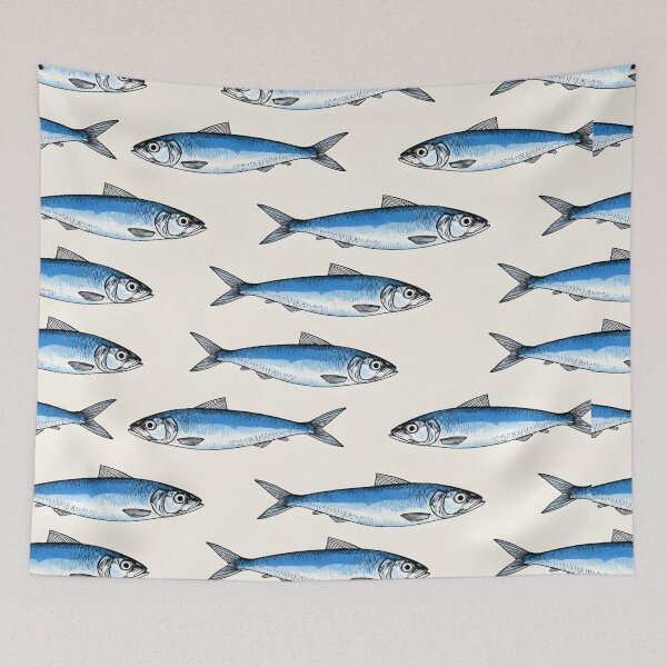 Item preview, BLUE SARDINES WALLPAPER PATTERN designed and sold by infinitearte.