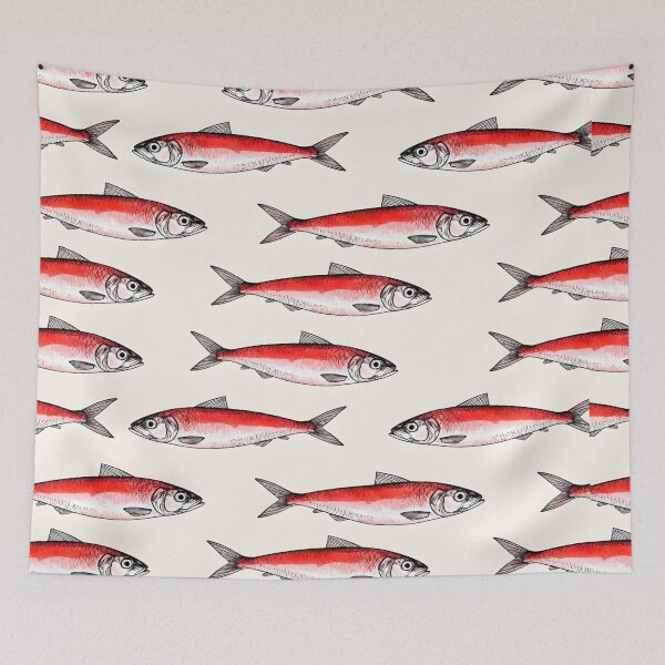 Item preview, RED SARDINES WALLPAPER PATTERN designed and sold by infinitearte.