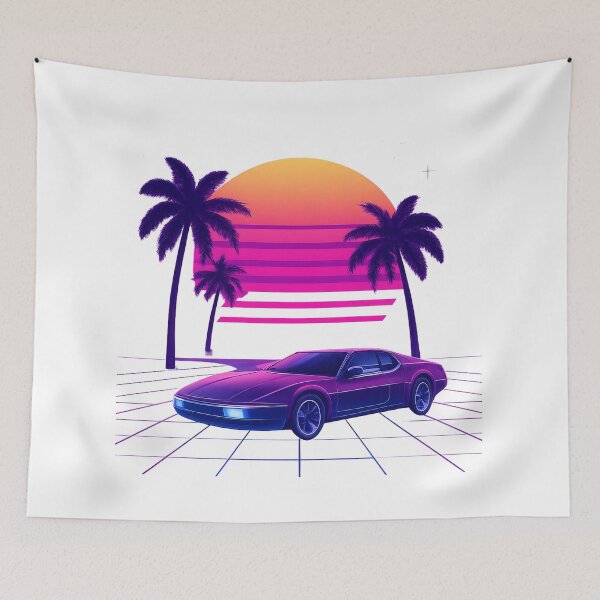 Item preview, Palmeras retro al atardecer con coche deportivo designed and sold by hizenhao.