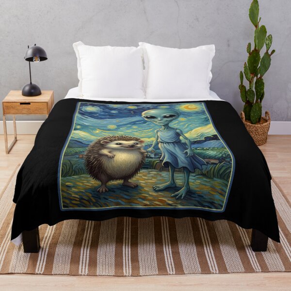 Item preview, VAN GOGH STYLE HAPPY FRIENDS ALIEN AND HEDGEHOG art lover science fiction fan space travel ufo studies extraterrestrial alien invasion hedgehog vibes designed and sold by Jt41.