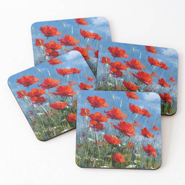 Artikelvorschau, Leuchtend rote Mohnblumen, vertikale Wiese vor klarem, blauem Himmel entworfen und verkauft von daila70.