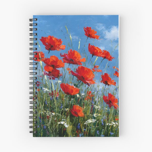Artikelvorschau, Leuchtend rote Mohnblumen, vertikale Wiese vor klarem, blauem Himmel entworfen und verkauft von daila70.