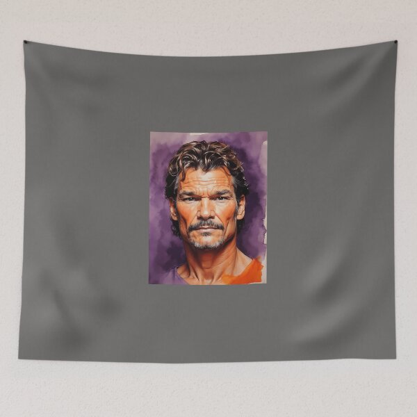 Artikelvorschau, PATRICK-SWAYZE-ORANGE-PURPLE-WATERCOLOR-PORTRAIT entworfen und verkauft von ThomasSchott.