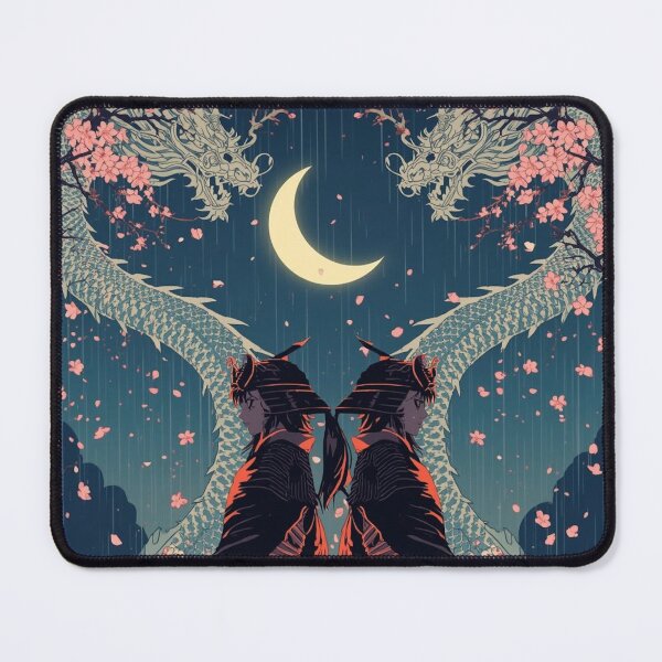 Item preview, Crescent Moon Samurai Duo – Twin Anime Warriors & Dragon Spirits (Ukiyo-e Style) designed and sold by Vandy Fullam.